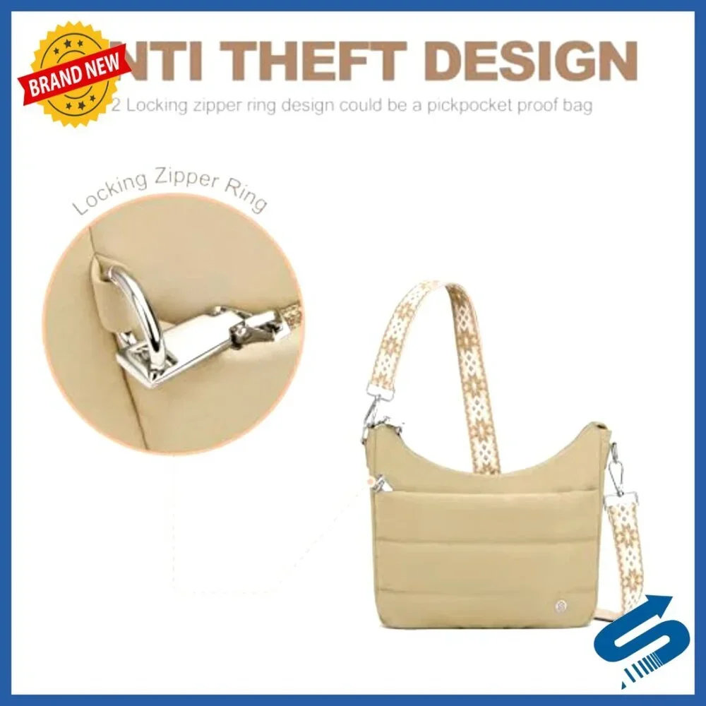 Quilted Puffer Hobo Crossbody Bag with RFID Blocking & Built-in Wallet